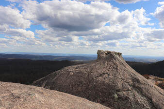 Photo showing Cathedral Rocks National Park NSW Pinnacle and Throne looking toward view the Caldera